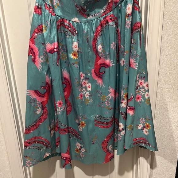 Lindy Bop Teal and Pink Floral Midi Dress - Picture 5 of 6